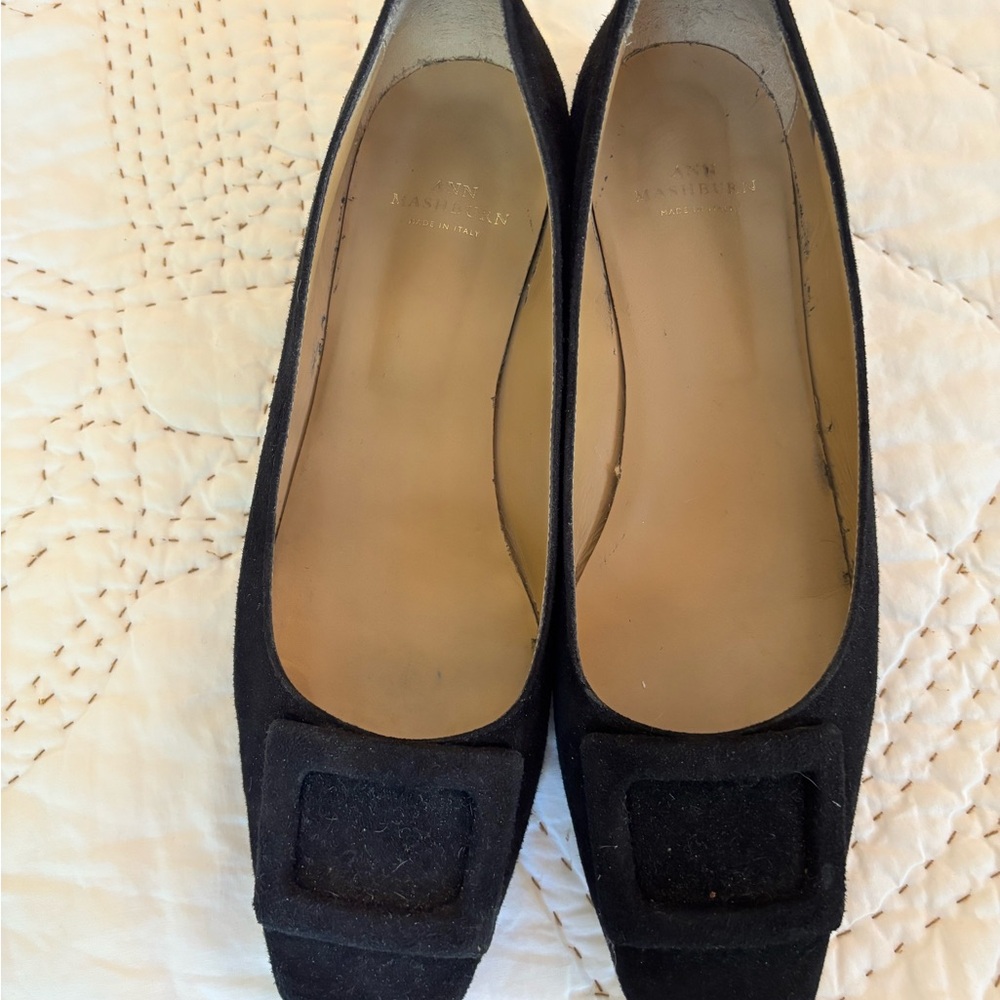 ANN MASHBURN Black Flats with Square Buckle